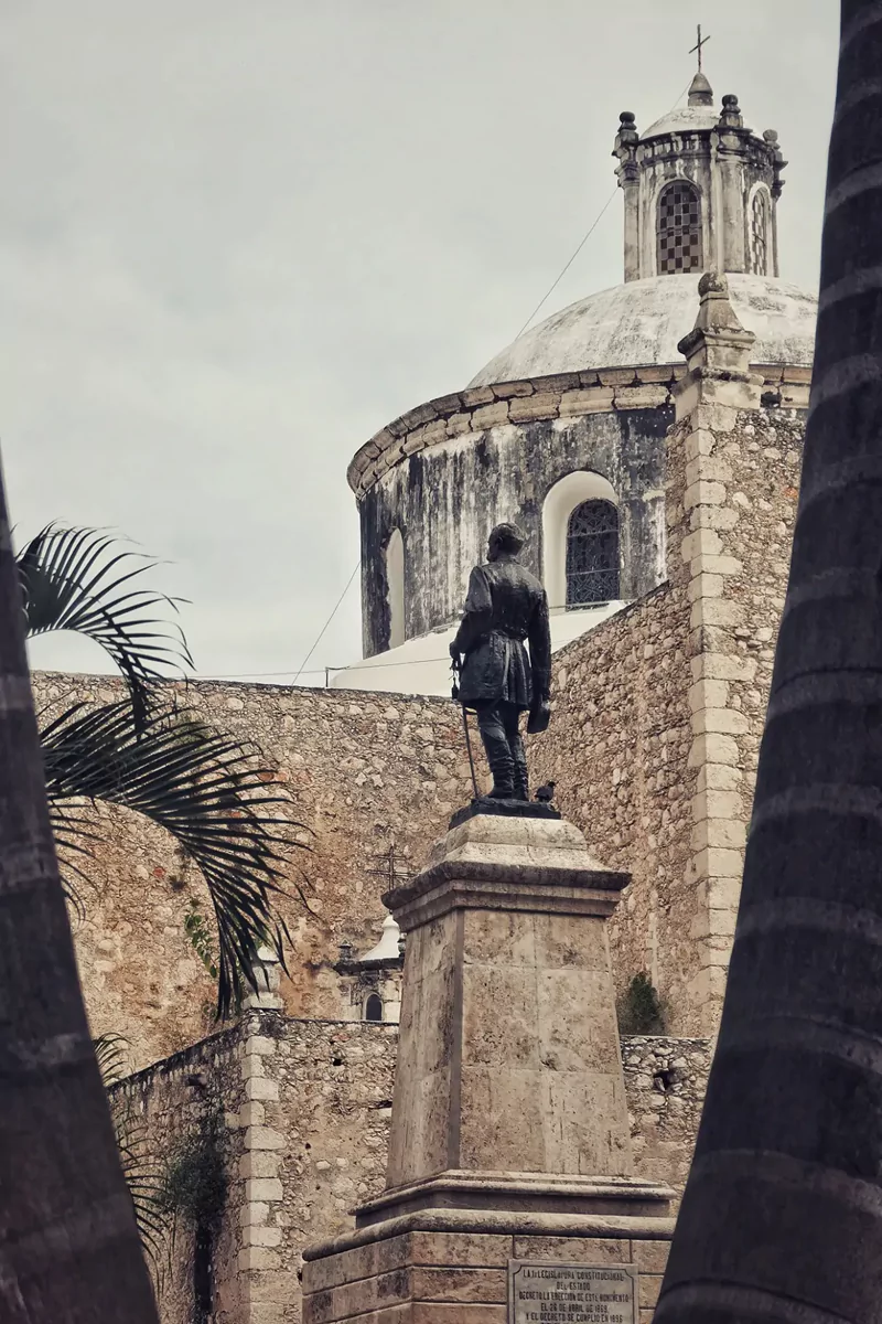 A statue outside a church in the town of Merida in the Yucatan province of Mexico.
