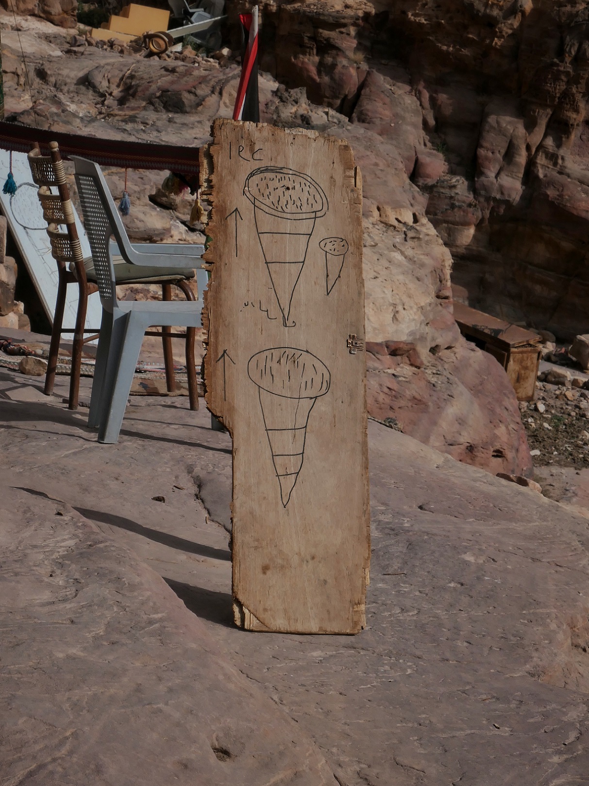 Useful sign in Petra indicating ice-creams are available