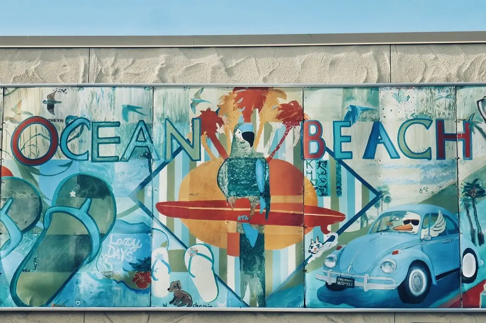 A colourful mural on a wall at Ocean Beach.