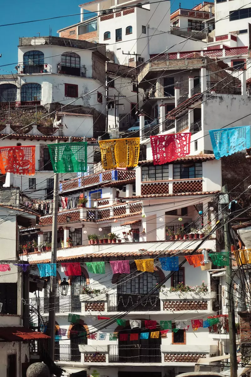 Colourful decorations hanging in the town of Taxco.