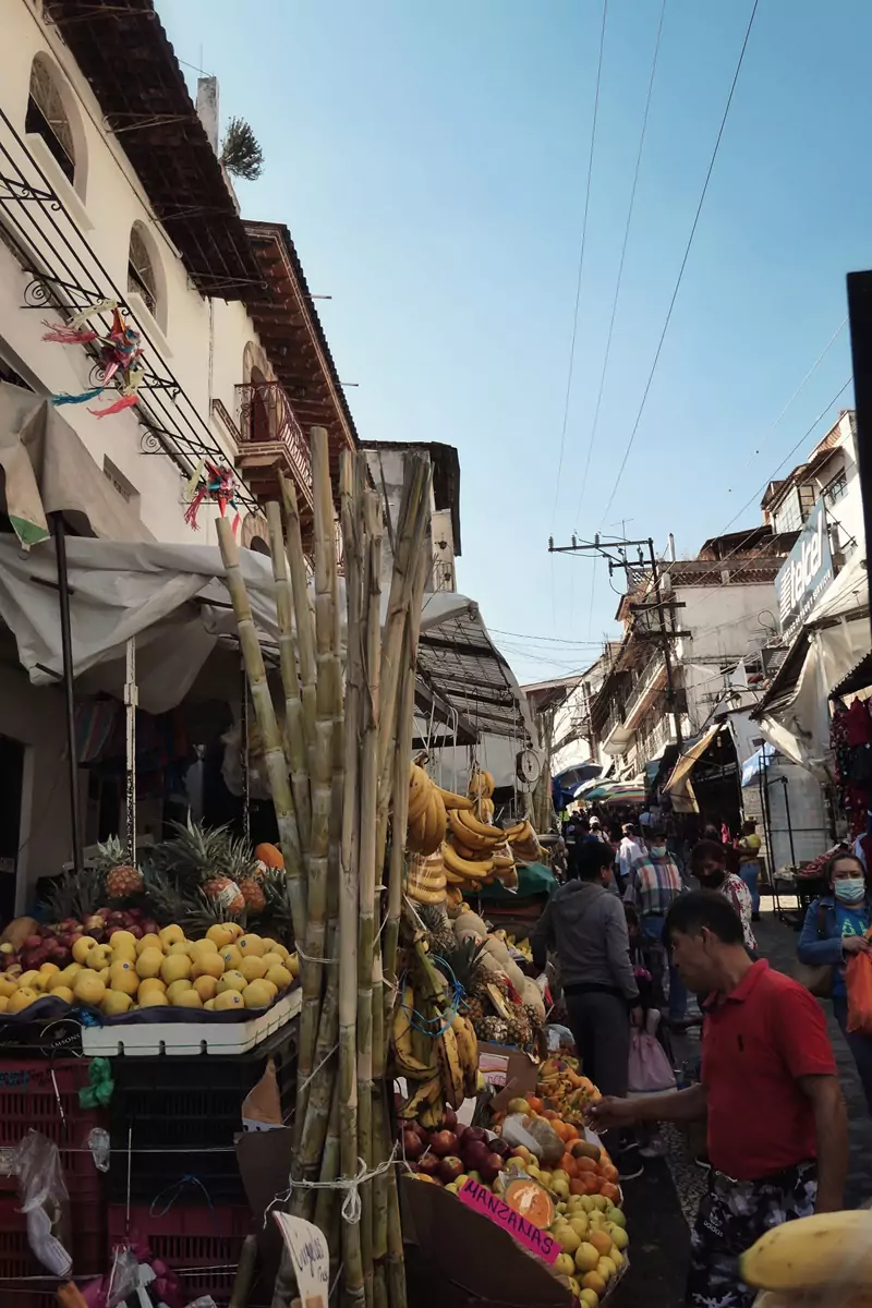 Fruit stalls in a market in the silver mining town of Taxco, Mexico.