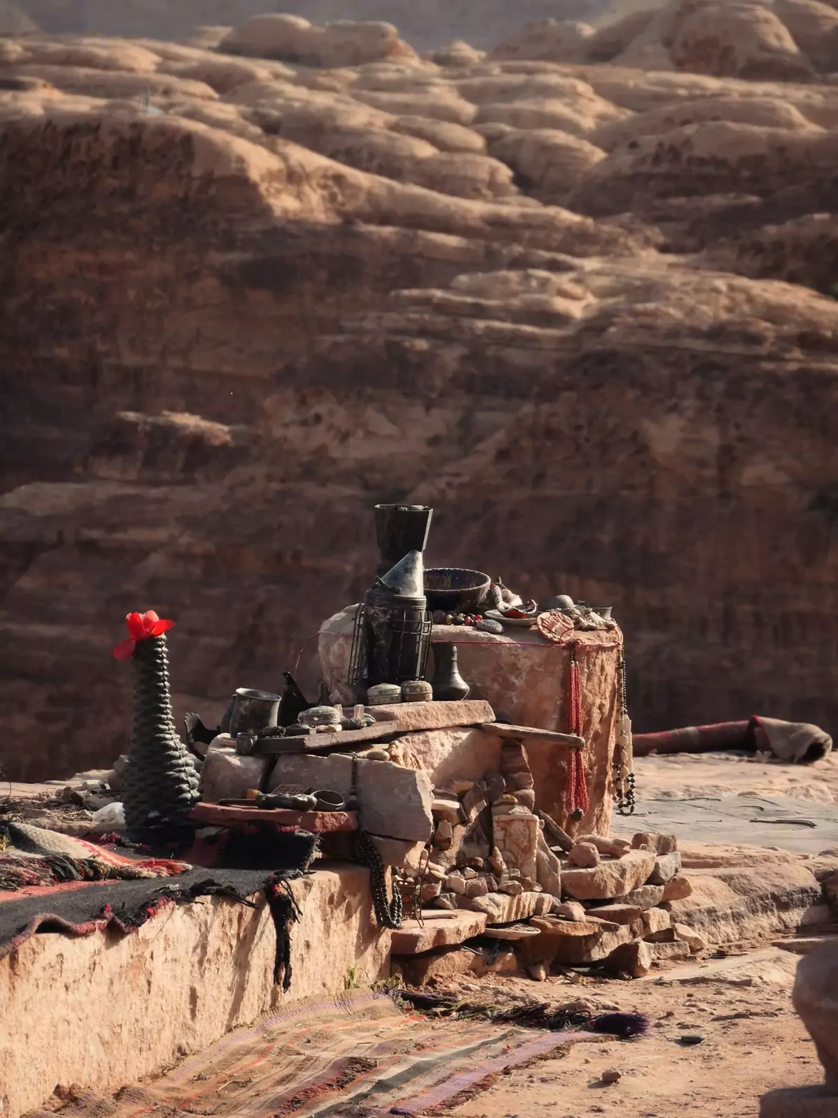 Various drinks in bottles outside a cafe in Petra, Jordan.