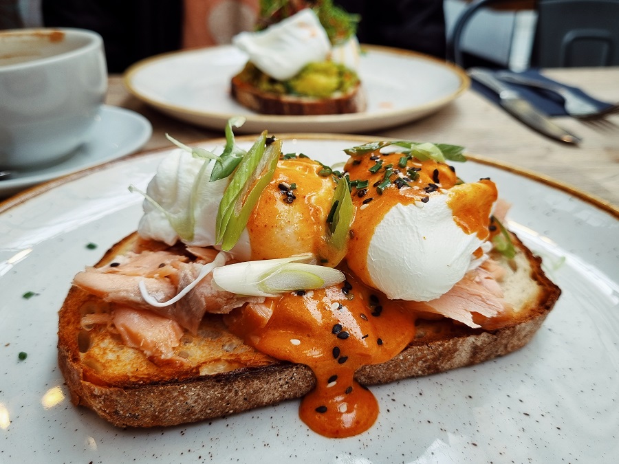 Smoked salmon and poached eggs on toast at Laynes in Leeds.