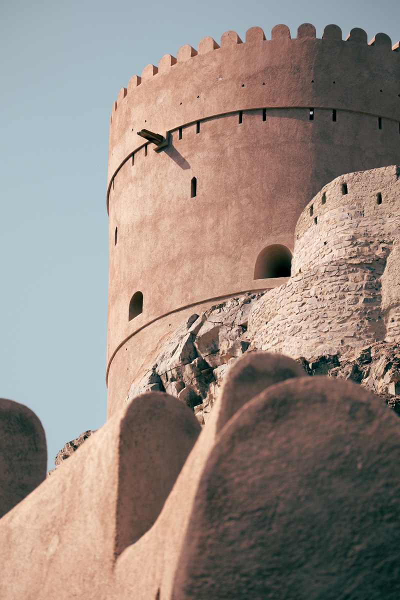 The large, circular turret atop Samail Castle in Oman.