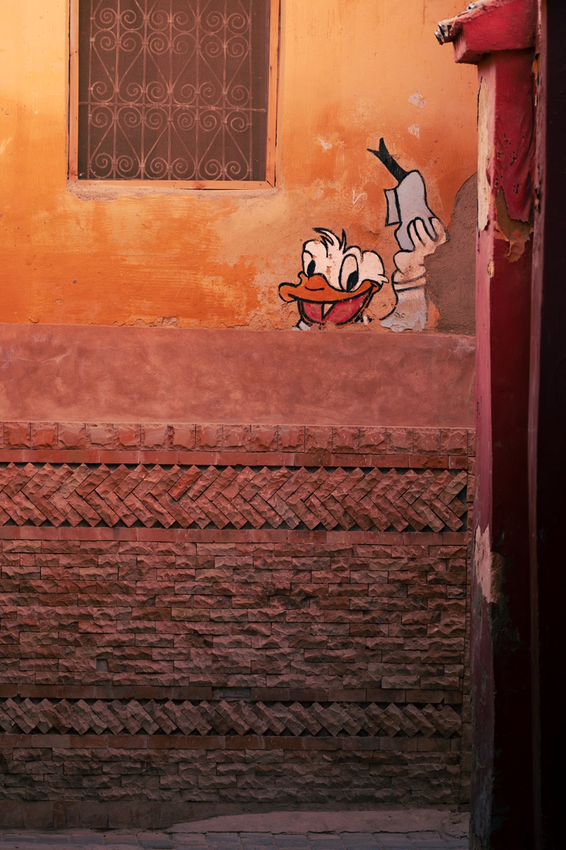Cartoon character on the wall of the medina in Meknes, Morocco.