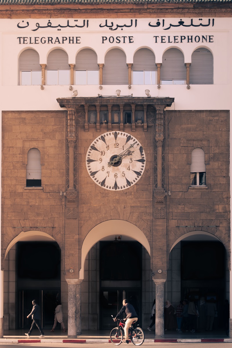 The clock-face on the post office in Rabat, one of the most beautiful cities in Morocco.