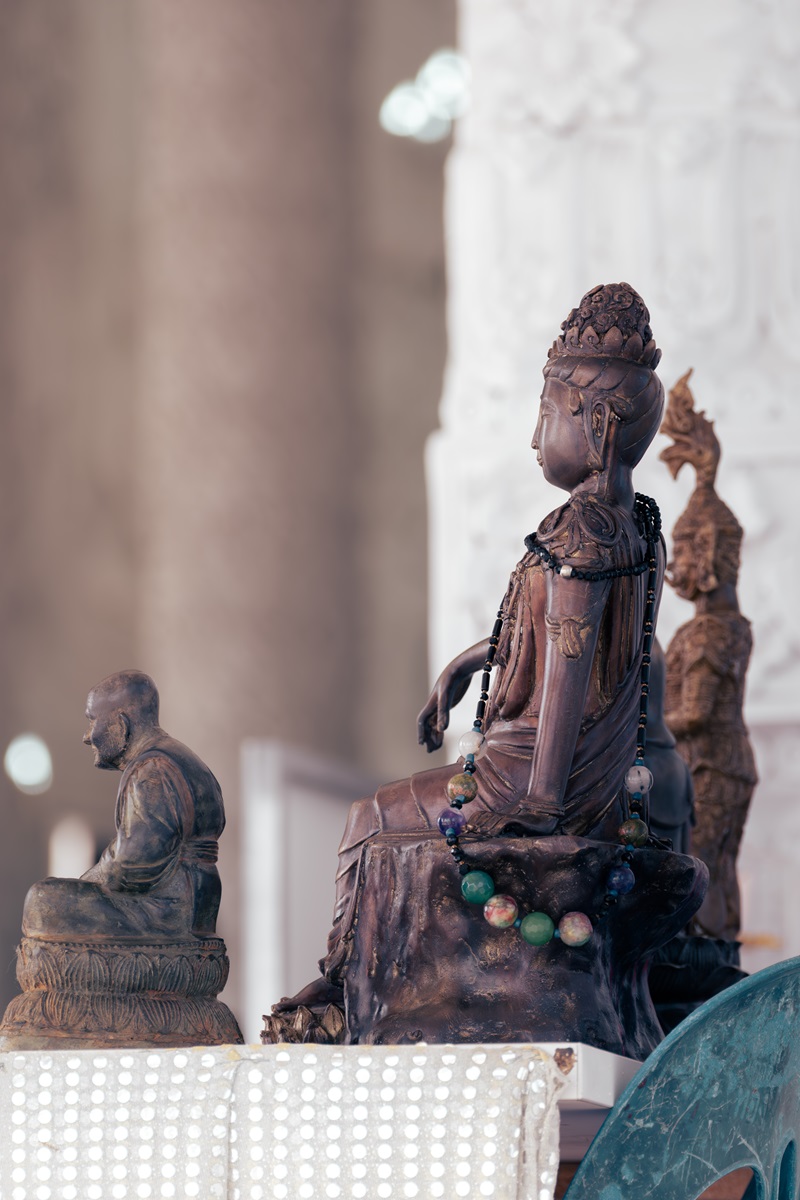 Carved statues at the Goddess of Mercy temple north of Chiang Rai, Thailand.
