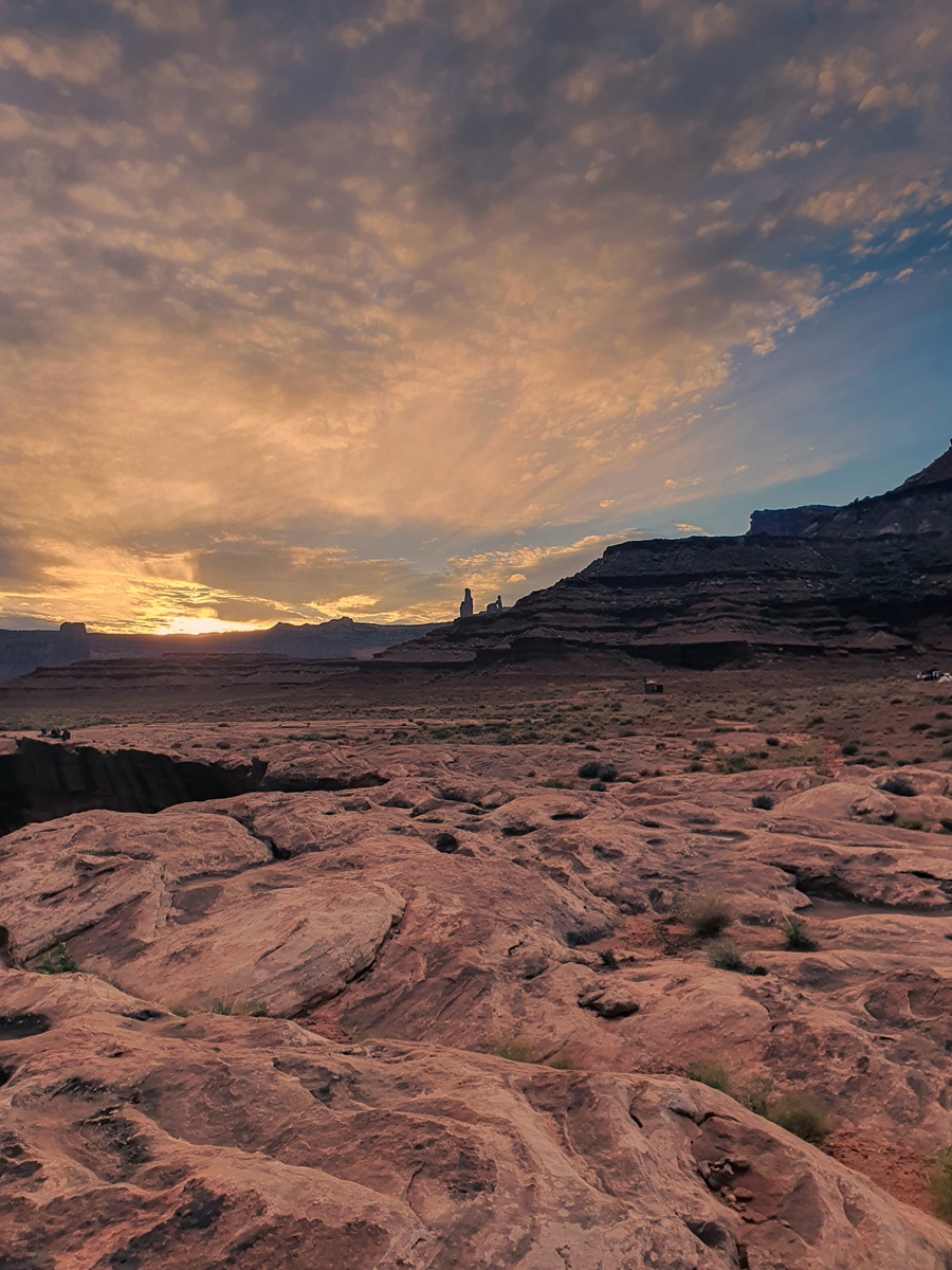 Swirling patterns in the slickrock at sunset in Canyonlands near Airport D campground.