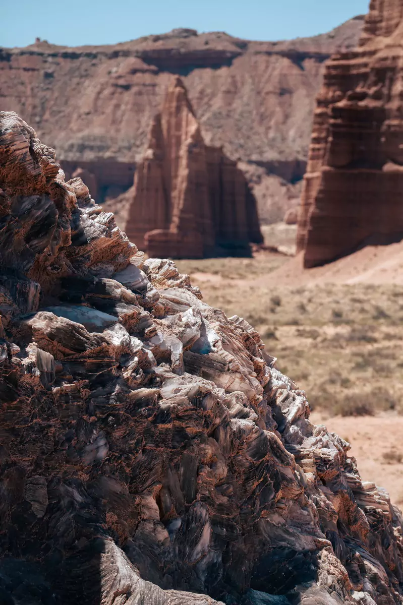 Intricate crystal structure of Glass Mountain, a gypsum plug found in Cathedral Valley.