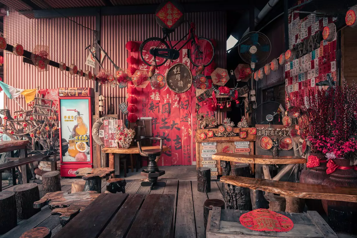 Interior decorations inside a cafe at the Clan jetties in George Town, Penang.