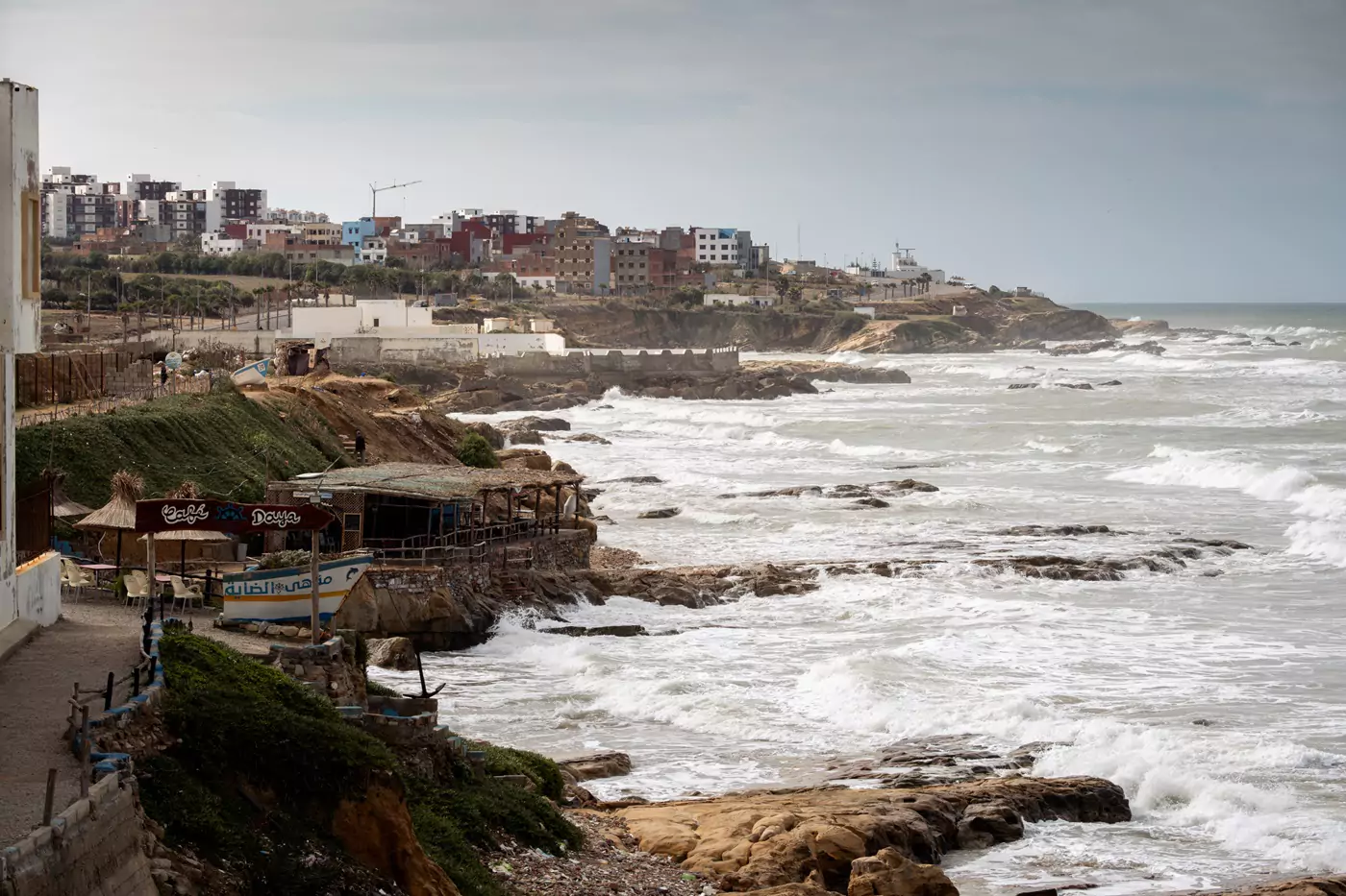Waves crashing on the coast around Asilah in Morocco.