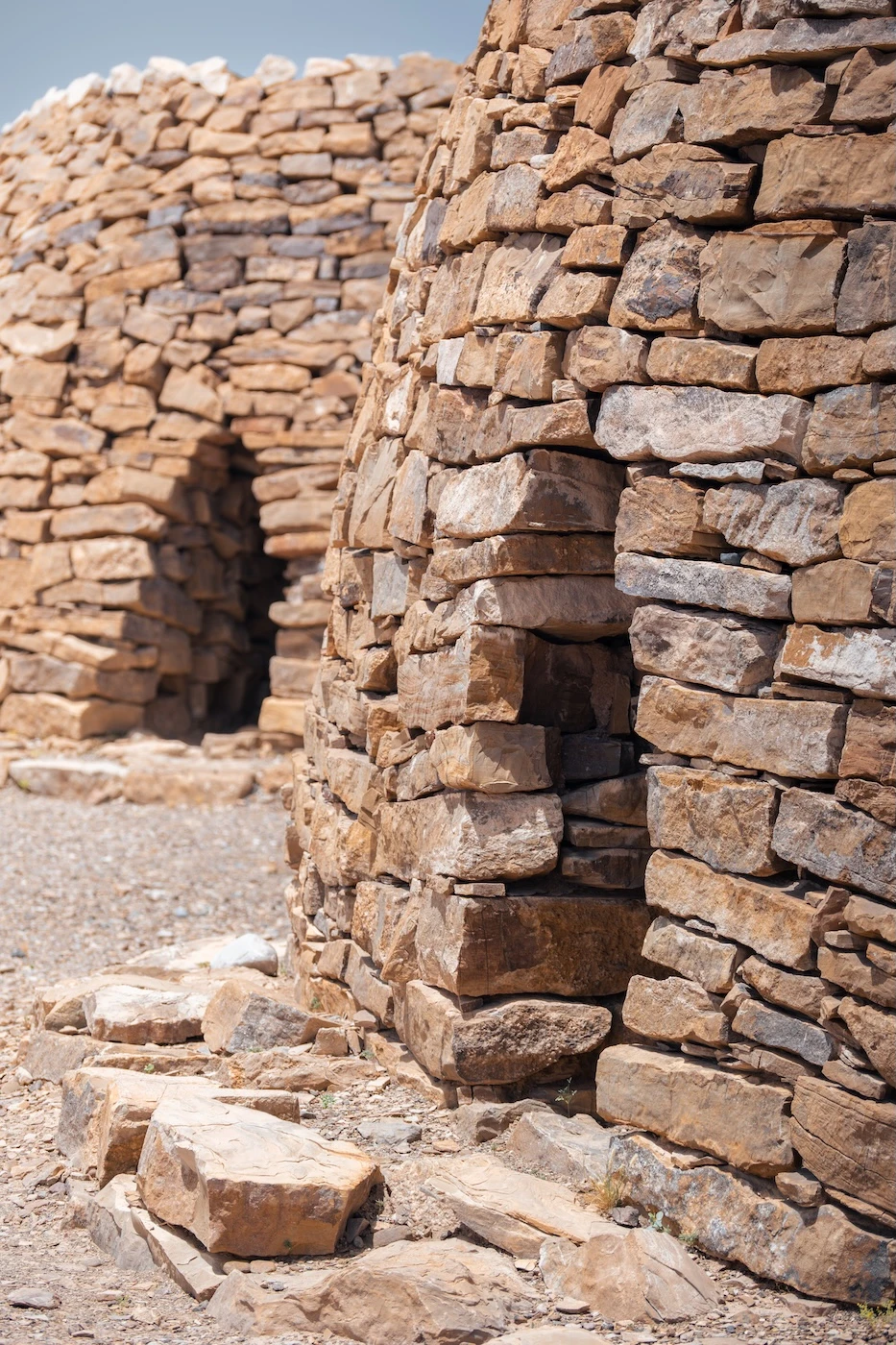 Two entrance to two brick-built Tombs at Bat Archaeological Site in Oman's Hajar Mountains.